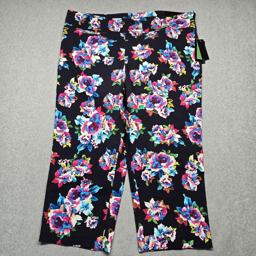 Attyre Caroline Crop Pants Womens 22W Multicolor Floral Pull On Stretch Capri